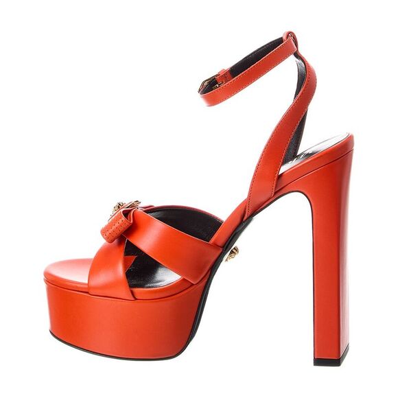 Versace Ribbon Leather Platform Sandal, Orange - Picture 2 of 5